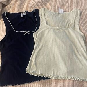Women's Sleeveless Tops - Navy and Light Green